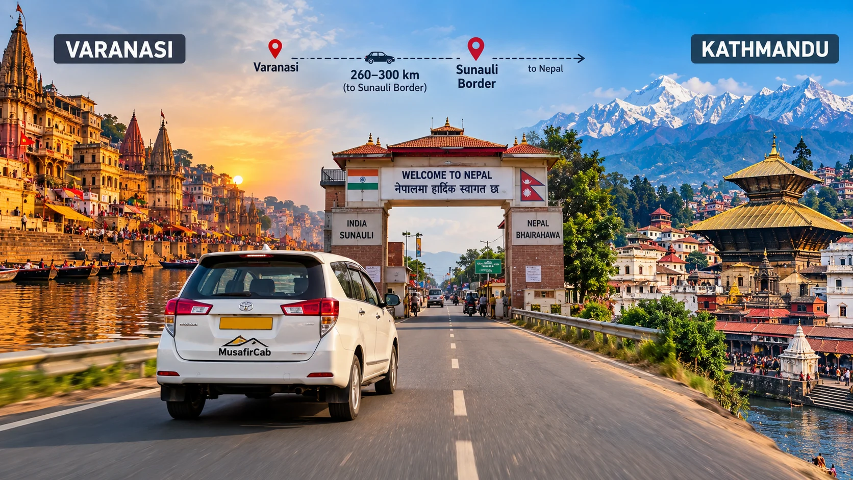Varanasi to Nepal Distance route time taxi fare