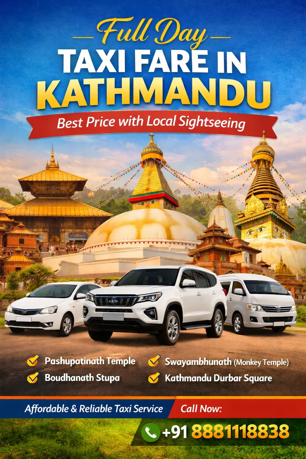 Full Day Taxi Fare in Kathmandu  Best Price with Local Sightseeing