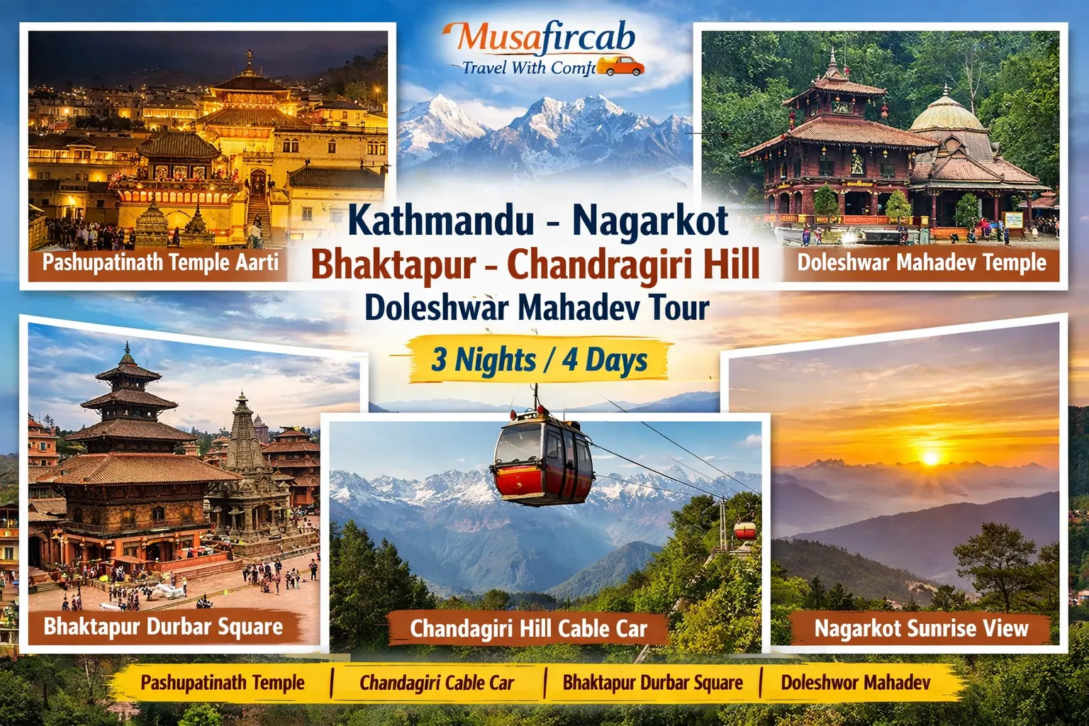 Kathmandu Nagarkot Bhaktapur Chandragiri Hill Doleshwar Mahadev Tour Package 3 Nights 4 Days